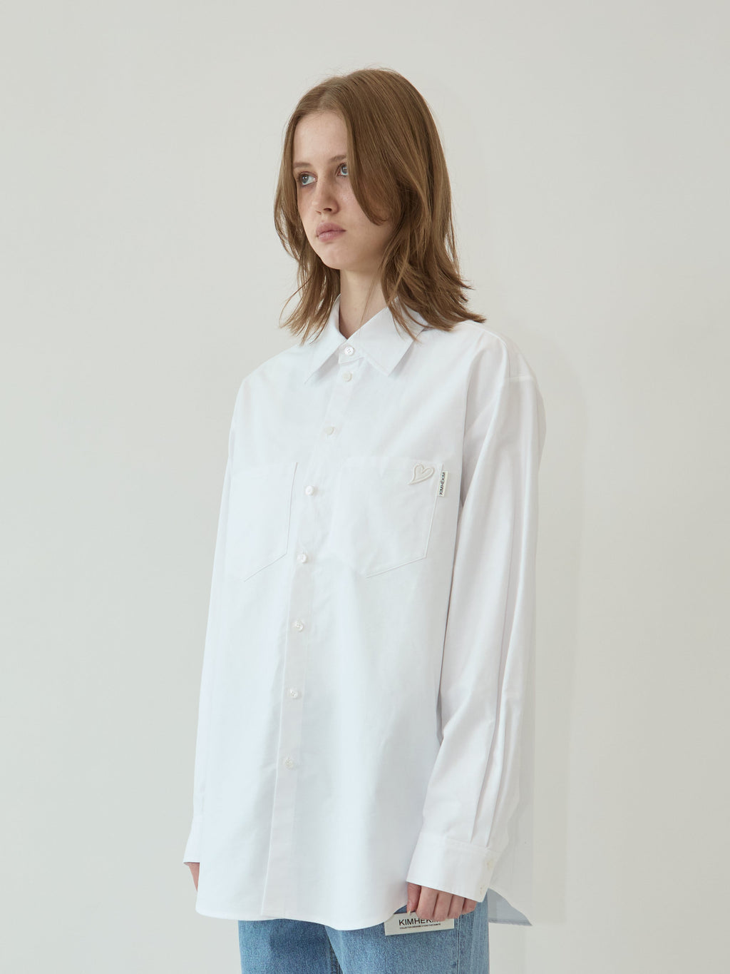 Kimhe Kim - Mini Heart Patch Double Pockets Shirt (White) product image 2 | TRAB K-Fashion Australia