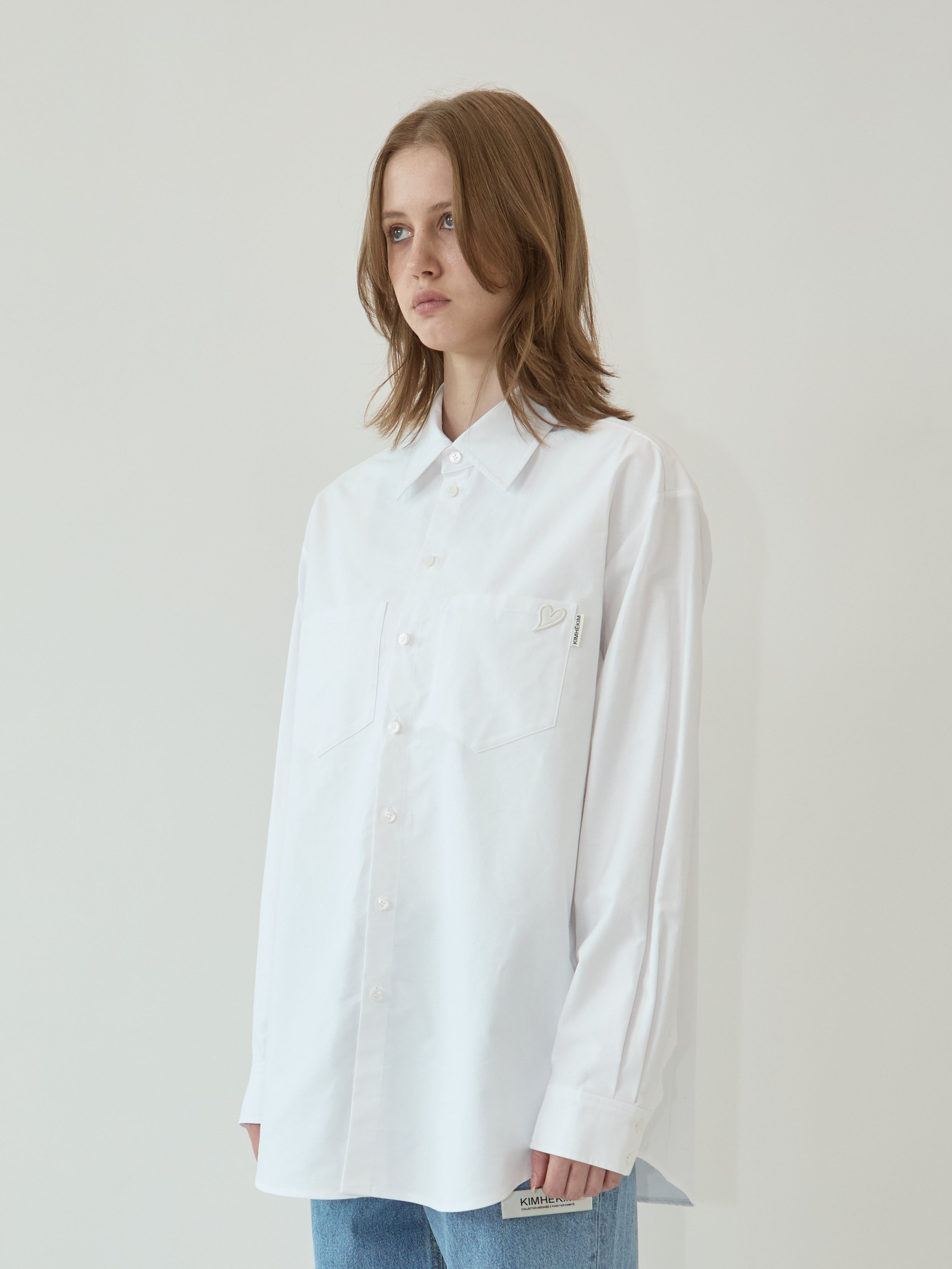 Kimhe Kim - Mini Heart Patch Double Pockets Shirt (White) product image 2 | TRAB K-Fashion Australia