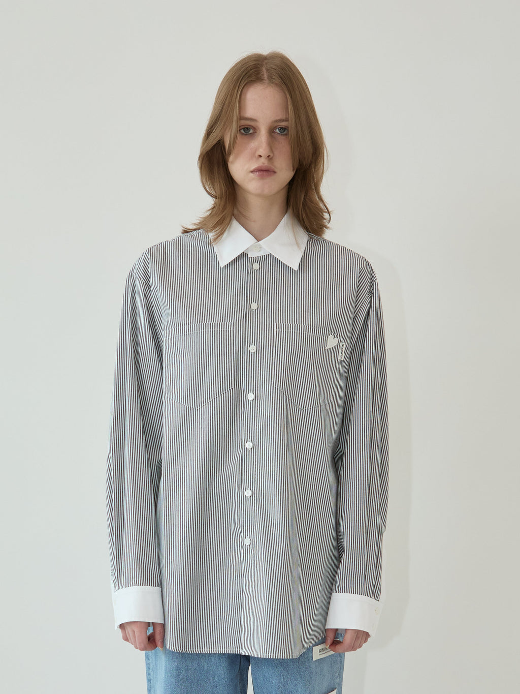Kimhe Kim - Mini Heart Patch Double Pockets Shirt (Black/White) product image 1 | TRAB K-Fashion Australia