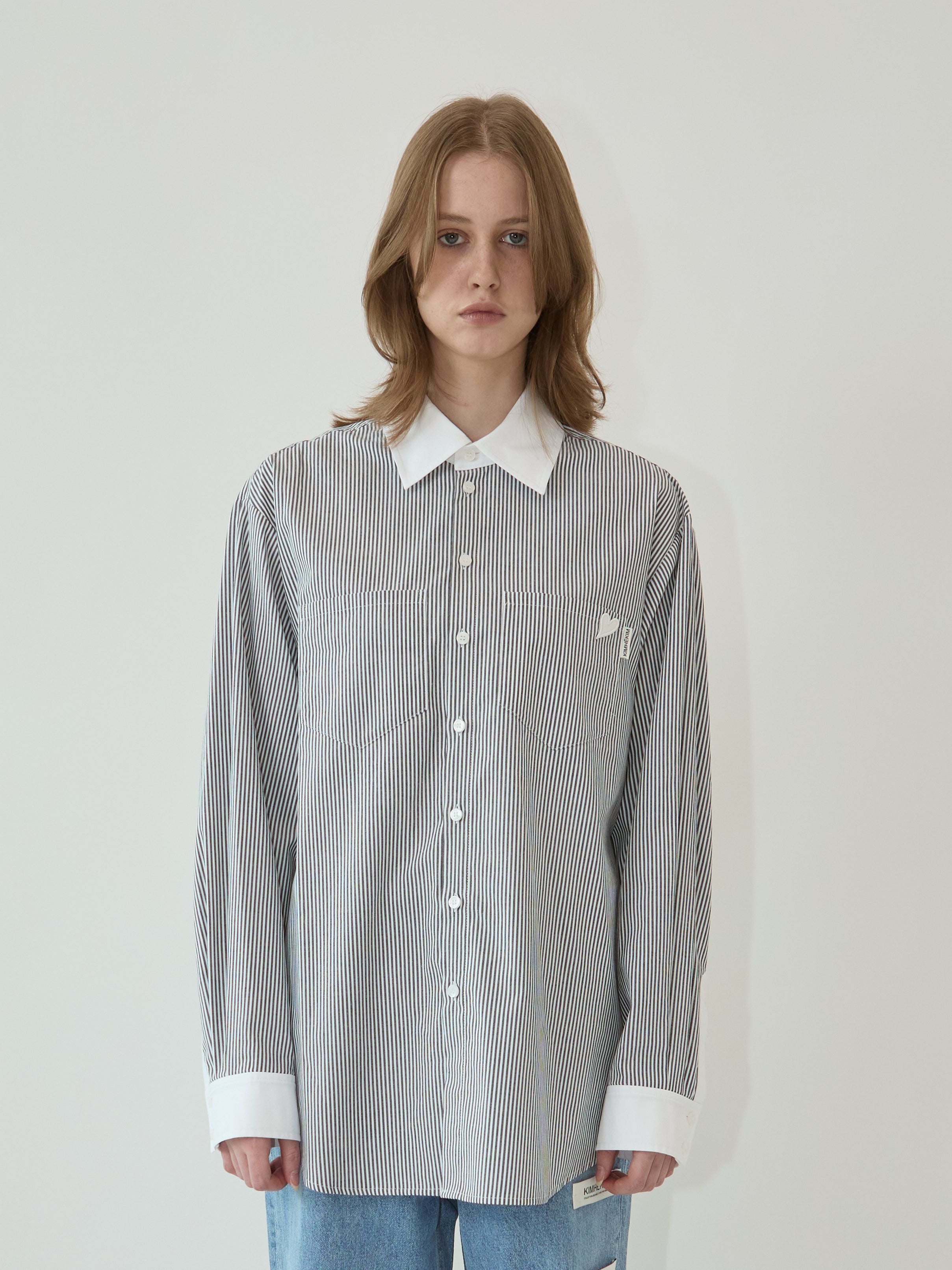 Kimhe Kim - Mini Heart Patch Double Pockets Shirt (Black/White) product image 1 | TRAB K-Fashion Australia