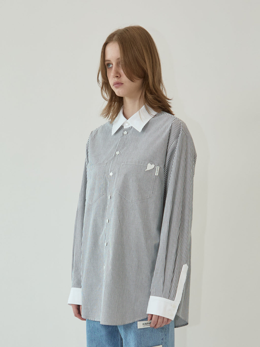 Kimhe Kim - Mini Heart Patch Double Pockets Shirt (Black/White) product image 2 | TRAB K-Fashion Australia