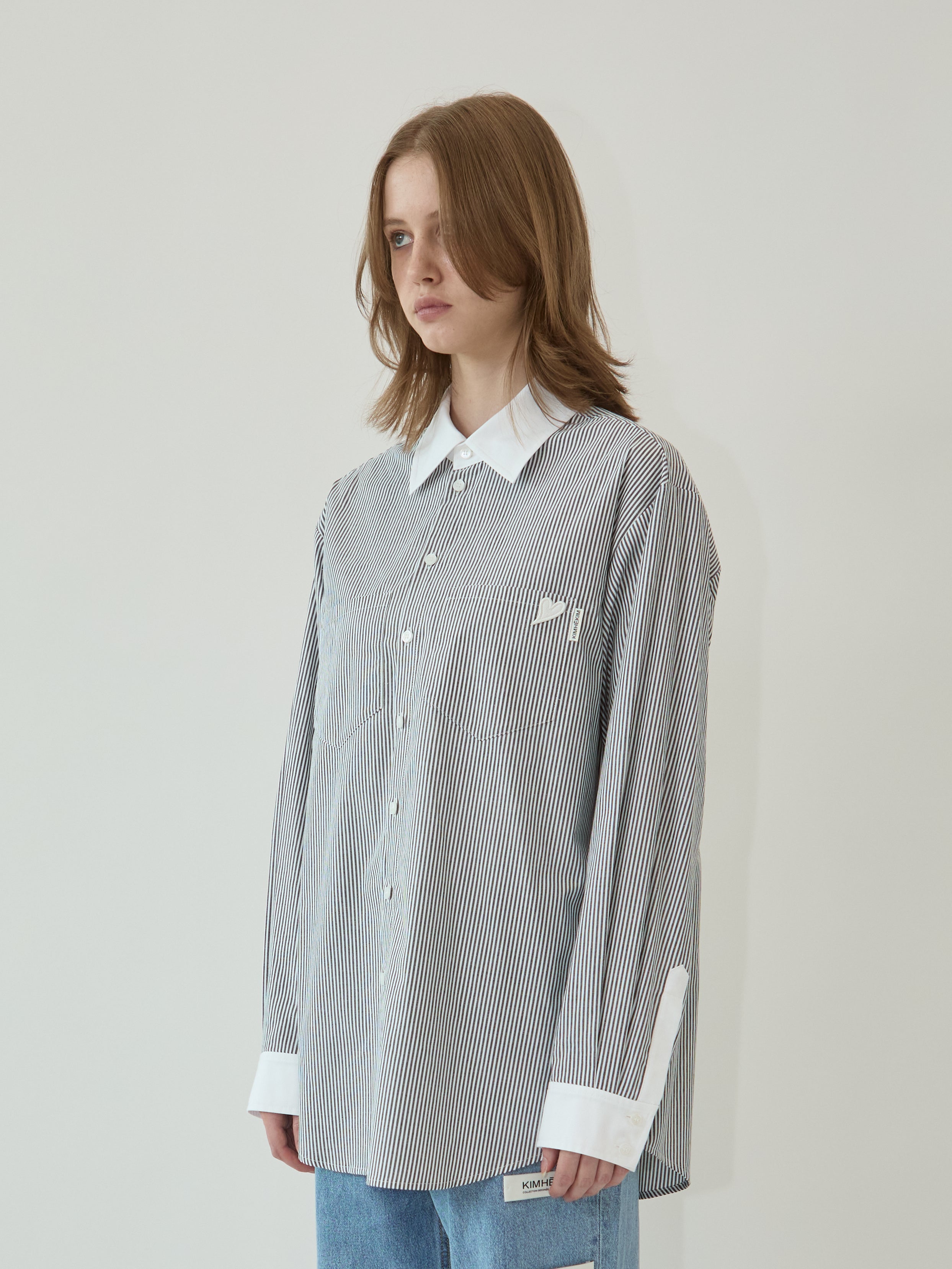 Kimhe Kim - Mini Heart Patch Double Pockets Shirt (Black/White) product image 2 | TRAB K-Fashion Australia