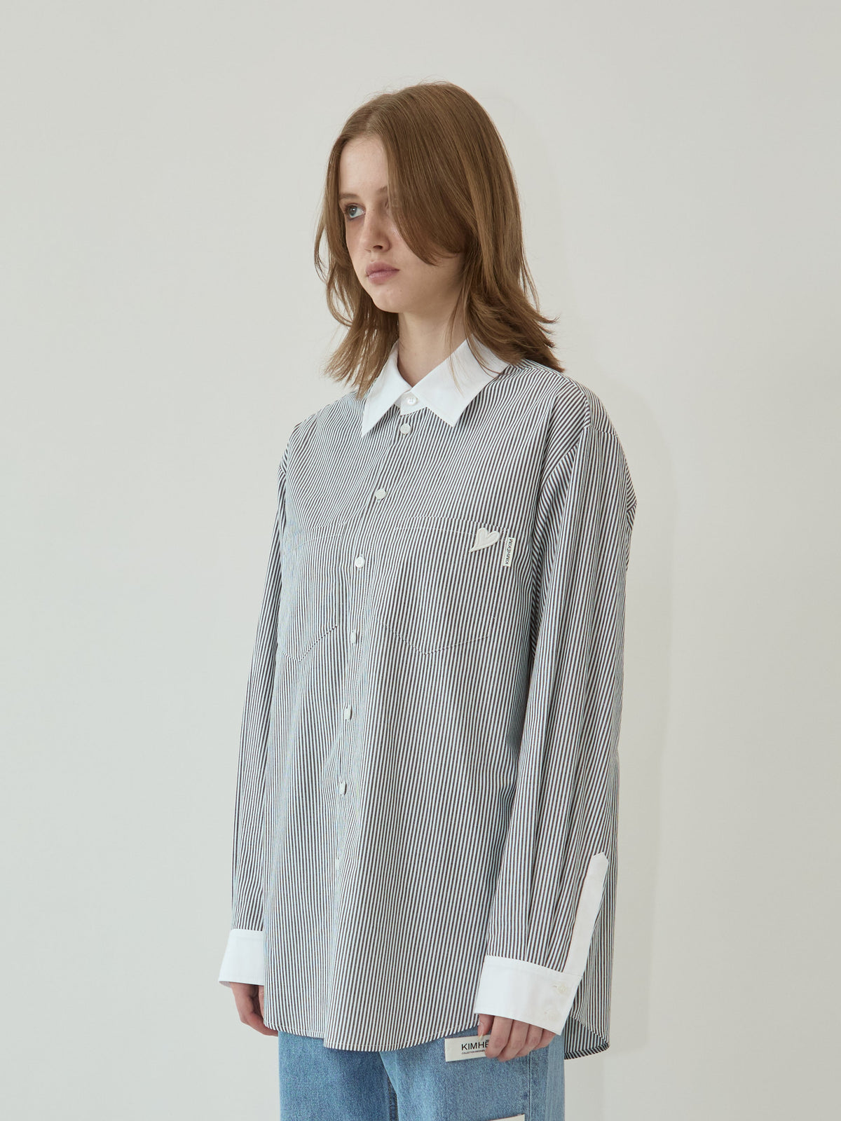 Kimhe Kim - Mini Heart Patch Double Pockets Shirt (Black/White) product image 2 | TRAB K-Fashion Australia