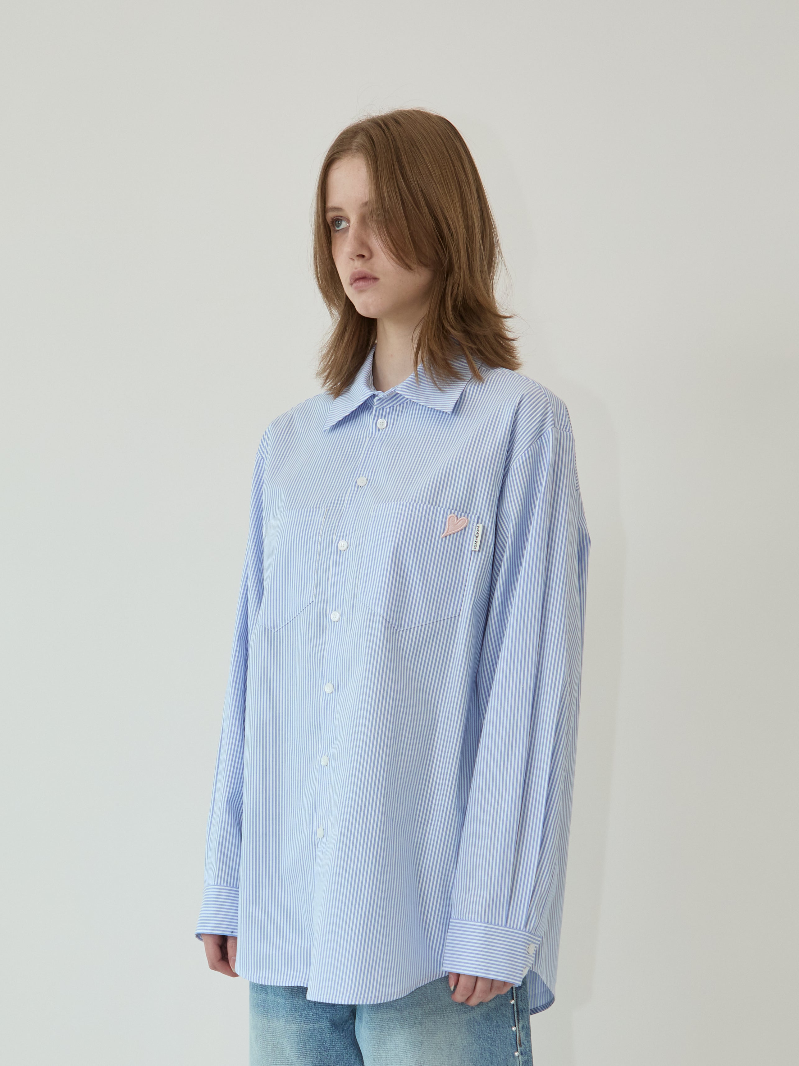 Kimhe Kim - Mini Heart Patch Double Pockets Shirt (Sky Blue/Pink) product image 2 | TRAB K-Fashion Australia