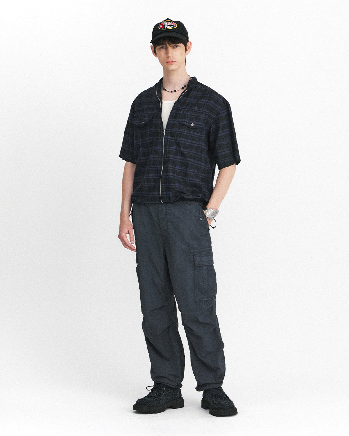 Eastlogue - Western Zip Up Half Shirts (Black Blue Check) product image 4 | TRAB K-Fashion Australia