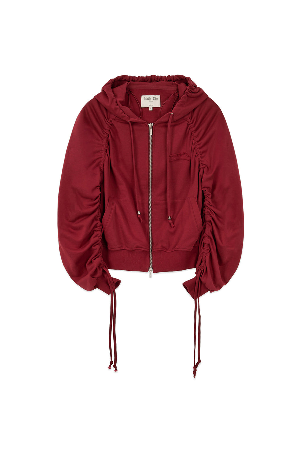 Matin Kim - Sleeve String Detail Hoody Zip Up (Red) product image 1 | TRAB K-Fashion Australia