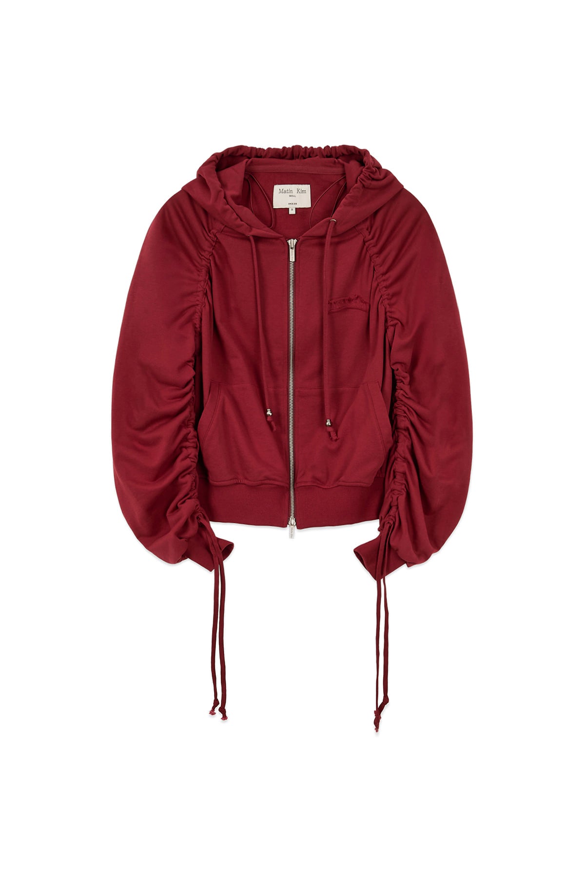 Matin Kim - Sleeve String Detail Hoody Zip Up (Red) product image 1 | TRAB K-Fashion Australia
