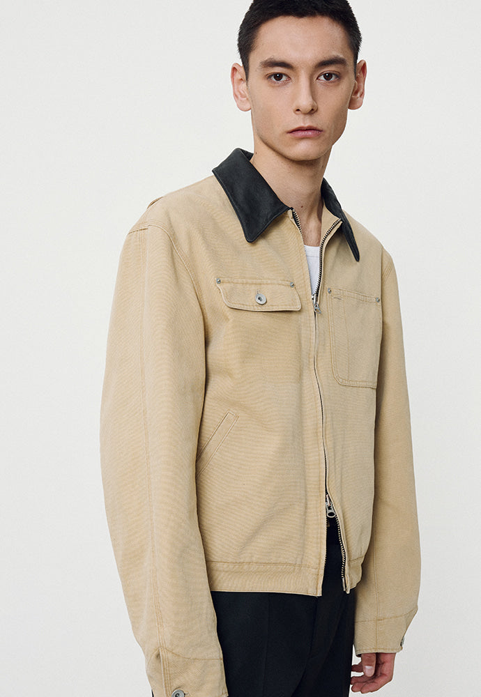 Tonywack - Leather Collar Garment-Washed Rivet Work Jacket (Faded Beige) product image 5 | TRAB K-Fashion Australia