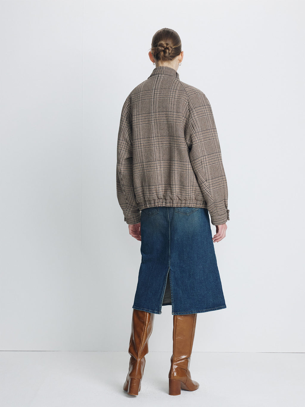 Tonywack - Checked Wool Flannel Belted Stand Collar Bomber (Glen Check) product image 2 | TRAB K-Fashion Australia