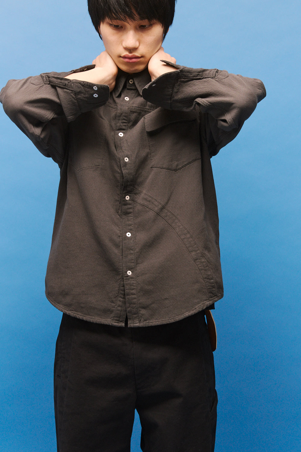 Hatchingroom - Reverse Western Shirt Gauze (Over Dyed Green Charcoal) product image 17 | TRAB K-Fashion Australia