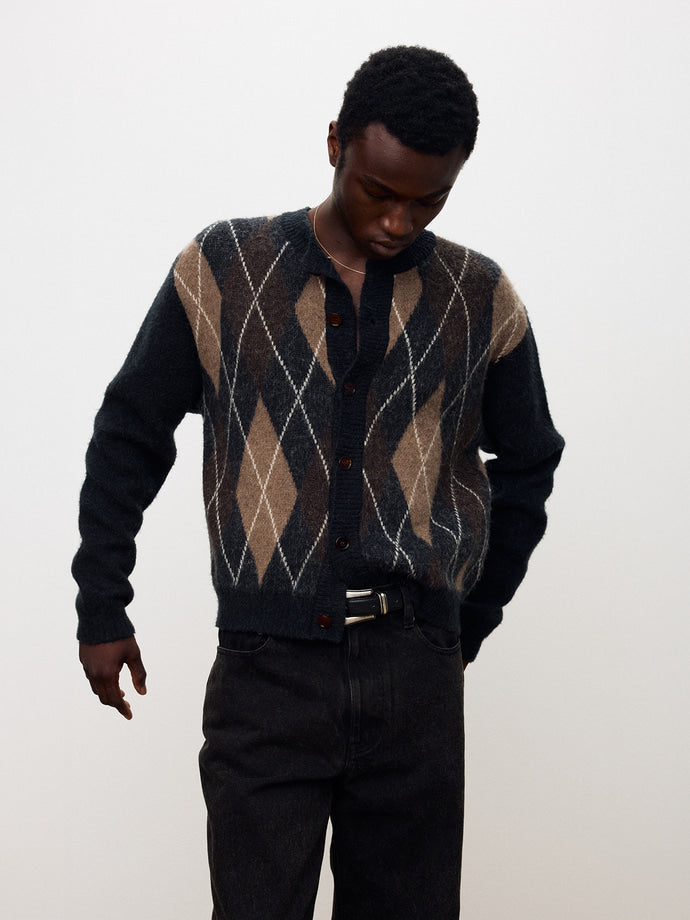 Tonywack - Mohair Argyle Crew-Neck Cardigan (Midnight/Camel) product image 5 | TRAB K-Fashion Australia