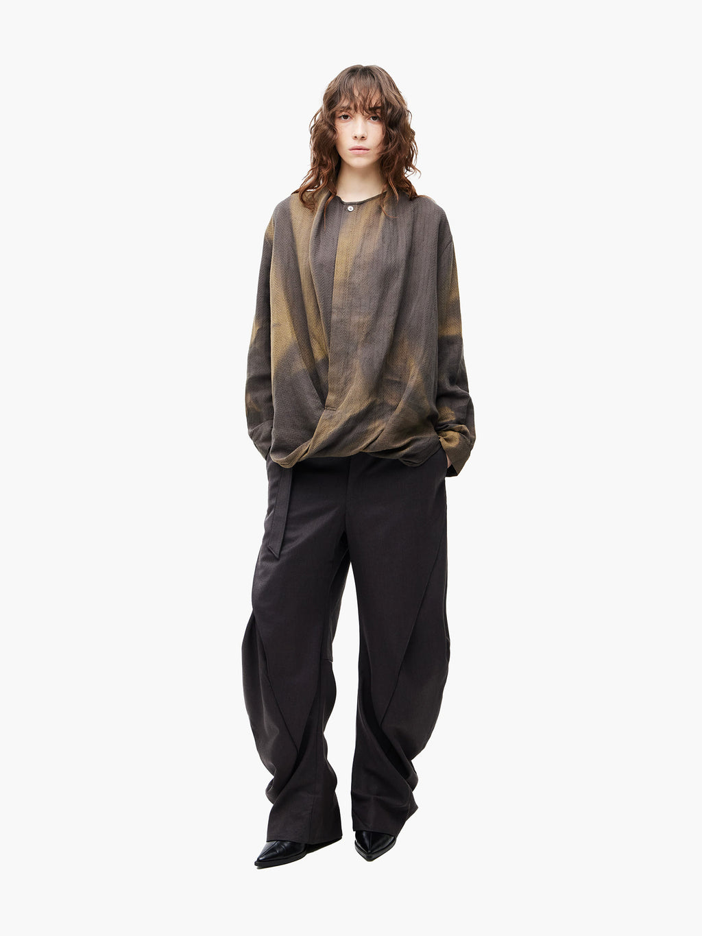 Jiyong Kim - Curved Trousers (Brown) product image 2 | TRAB K-Fashion Australia