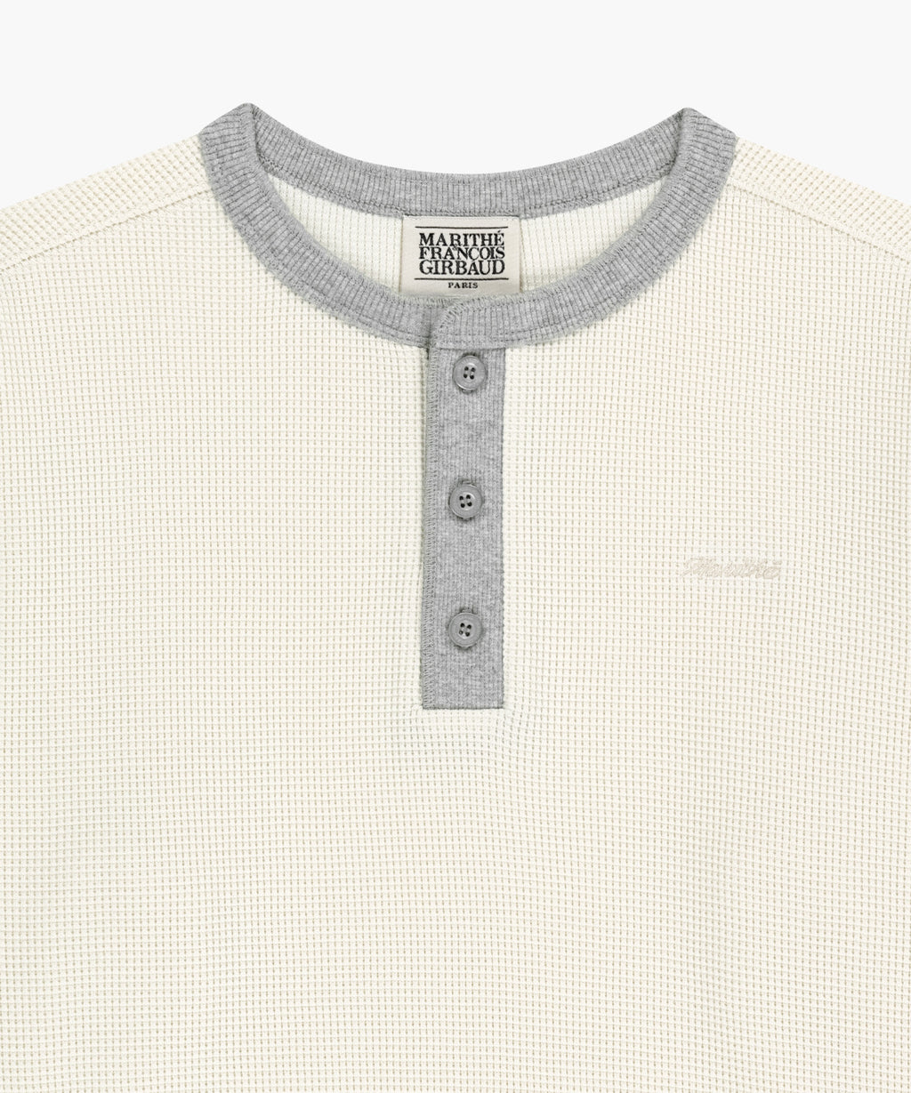 Marithe & Francois Girbaud - Waffle Henley Neck Sweatshirt (Ivory) product image 3 | TRAB K-Fashion Australia