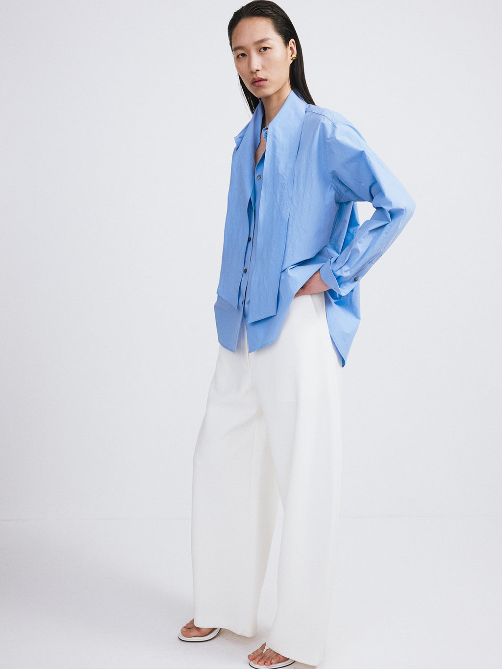 Recto - Detachable Scarf Cotton Shirt (Baby Blue) product image 3 | TRAB K-Fashion Australia