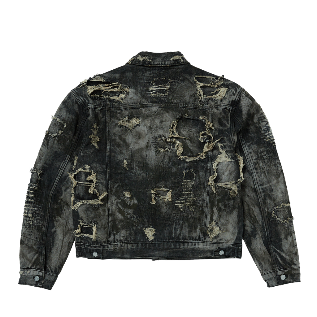 Thug Club - Hard-Washed Damaged Denim Jacket (Black) product image 2 | TRAB K-Fashion Australia