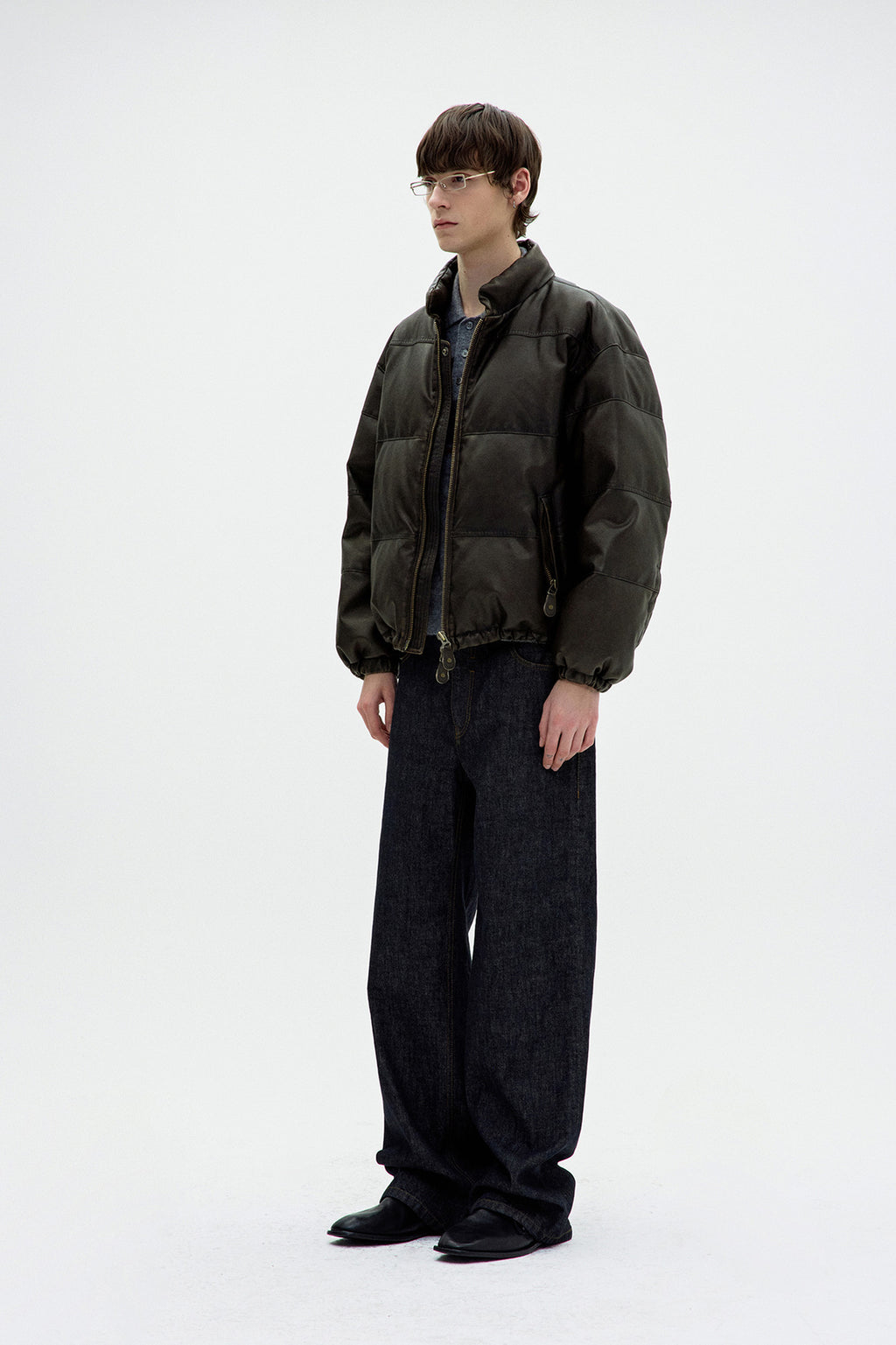 Coor - Fake Leather Wash Crop Down Puffer (Dark Brown) product image 3 | TRAB K-Fashion Australia