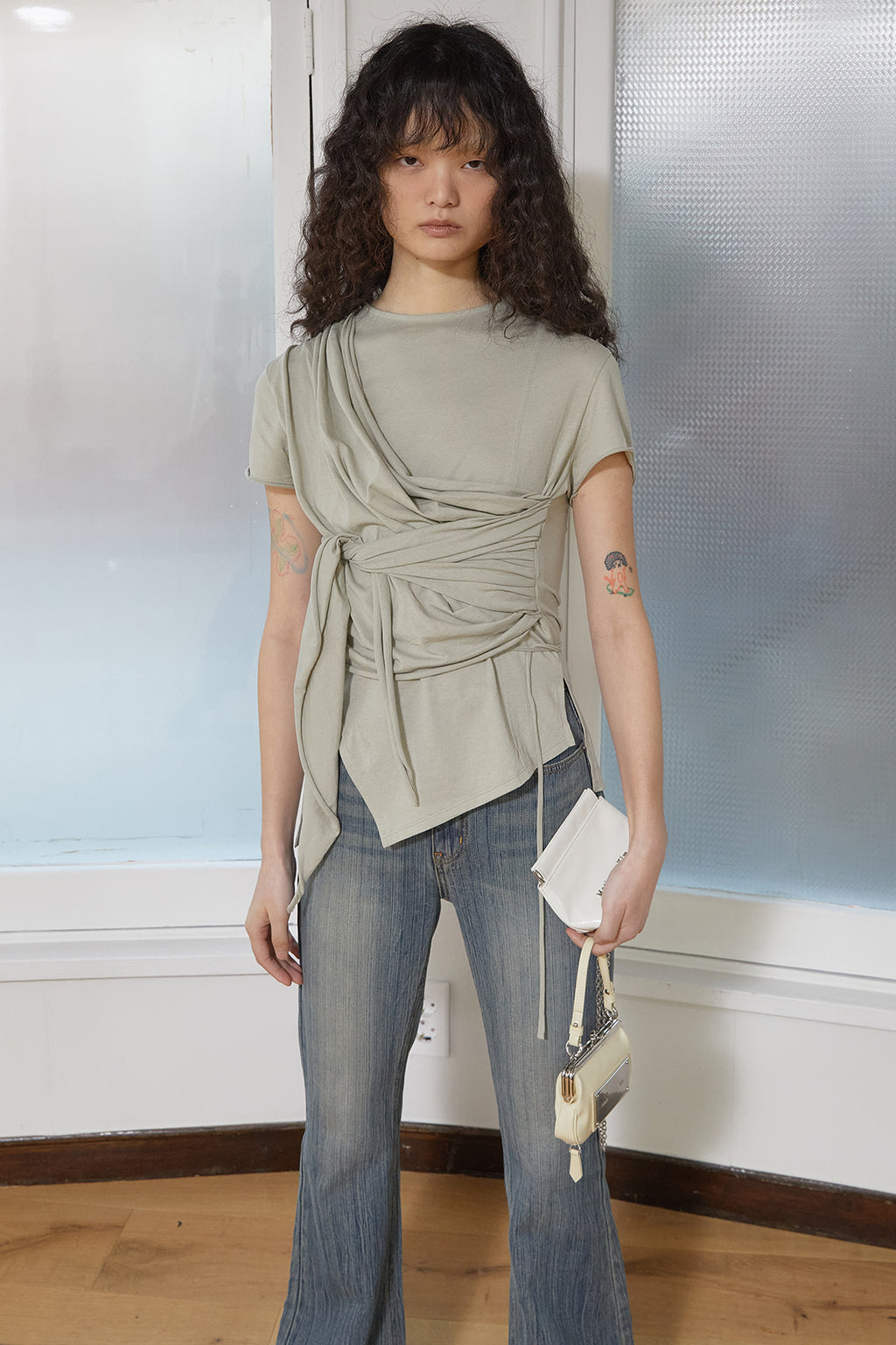 Matin Kim - Tied Detail String Top (Light Khaki) product image 11 | TRAB K-Fashion Australia