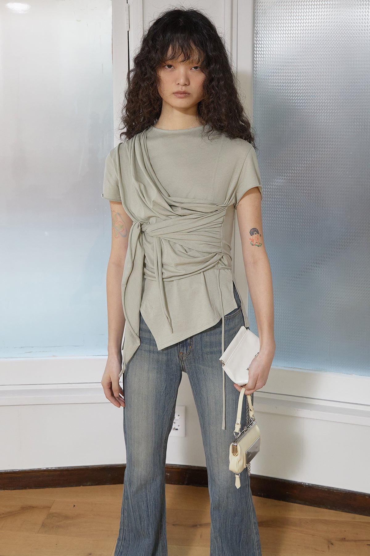 Matin Kim - Tied Detail String Top (Light Khaki) product image 11 | TRAB K-Fashion Australia