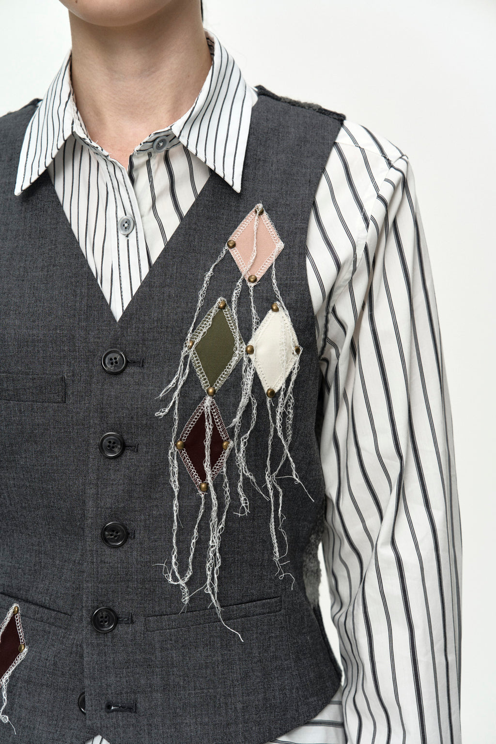Andersson Bell - Back Knit Argyle Patched Vest (Grey) product image 7 | TRAB K-Fashion Australia