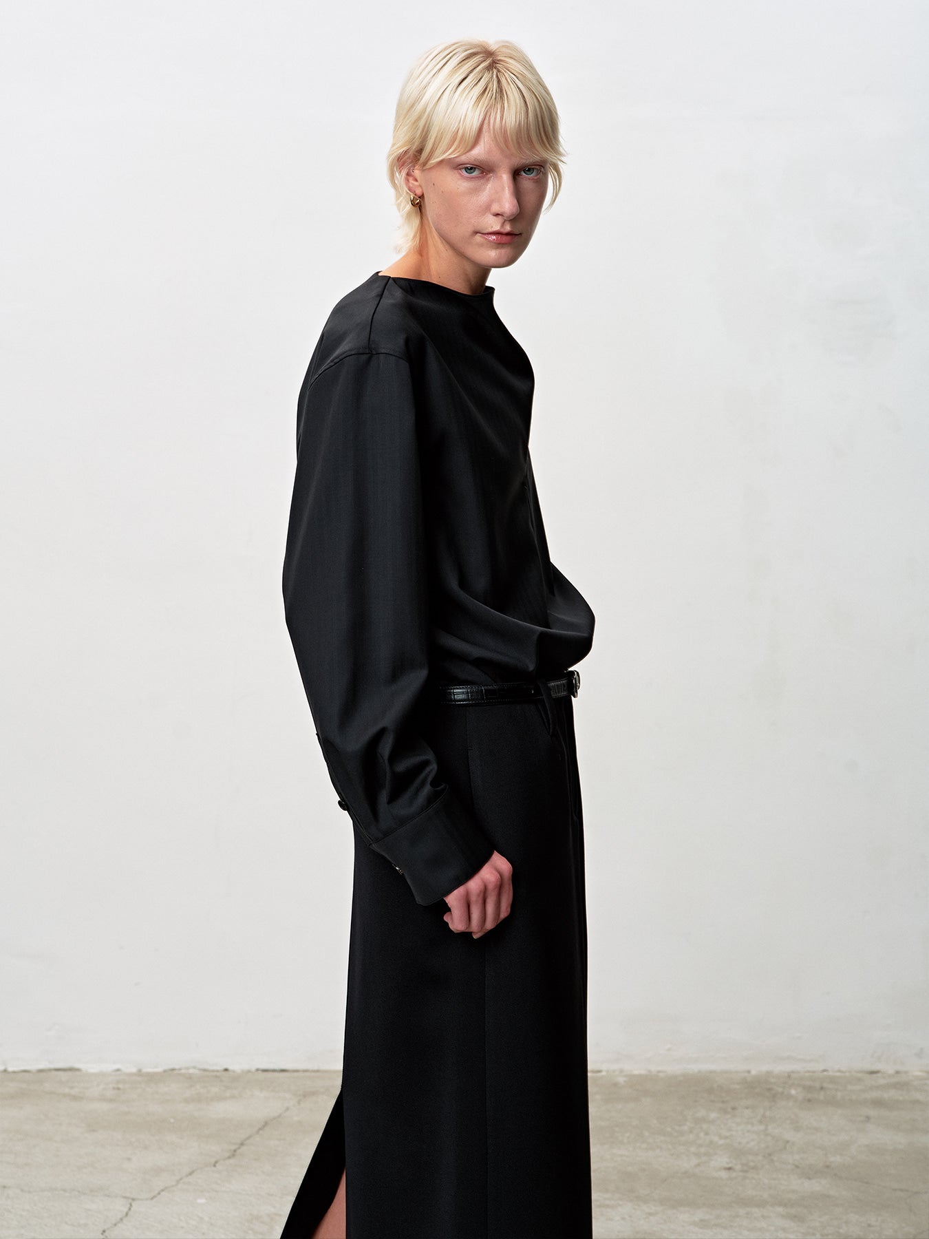 Tonywack - Herringbone Wool Cowl-Neck Blouse (Black) product image 9 | TRAB K-Fashion Australia