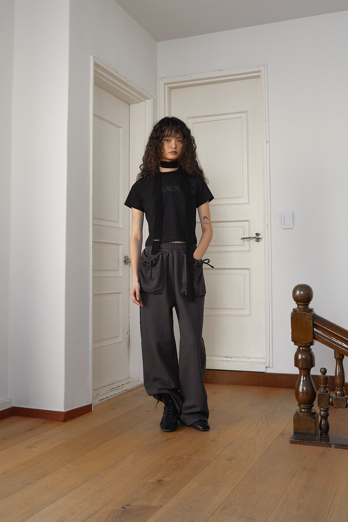 Matin Kim - Volume Pocket Sweatpants (Charcoal) product image 10 | TRAB K-Fashion Australia