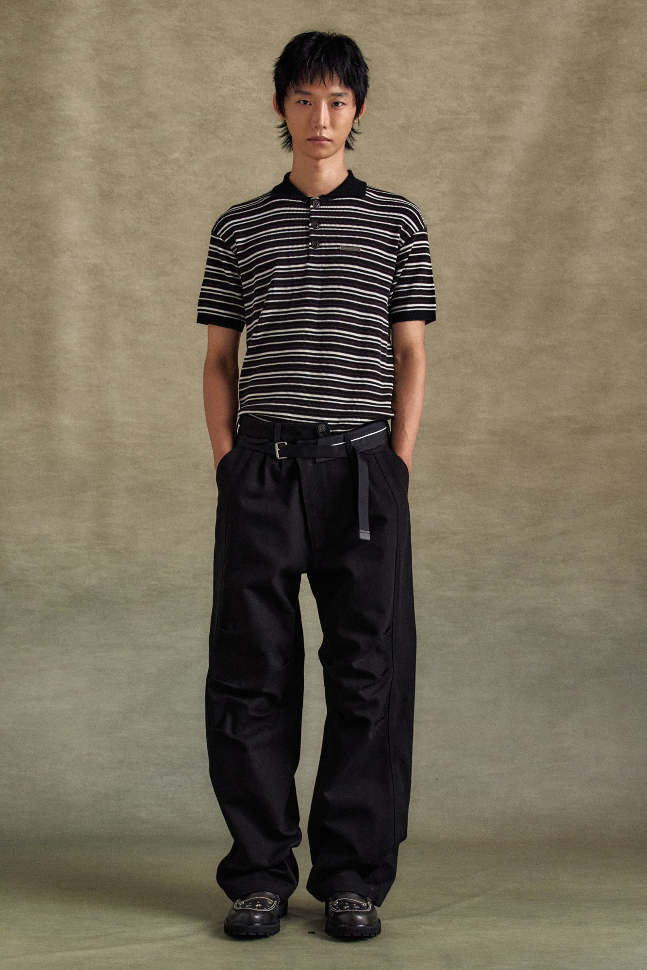 Andersson Bell - Stripe Polo Sweater (Black/Brown) product image 2 | TRAB K-Fashion Australia