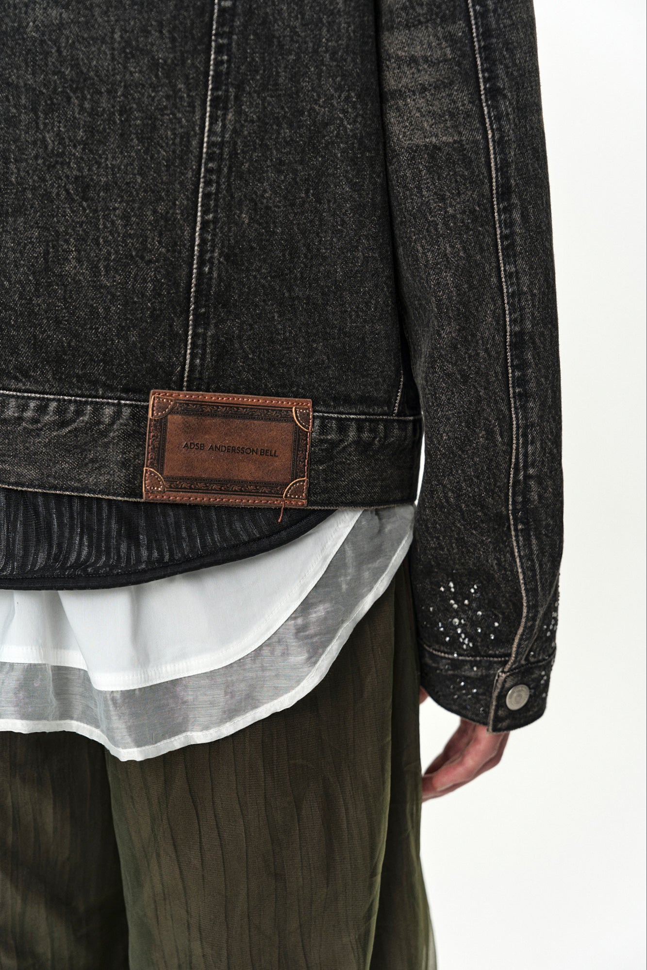 Andersson Bell - Unisex Asymmetric Layered Beads Denim Jacket (Black) product image 8 | TRAB K-Fashion Australia