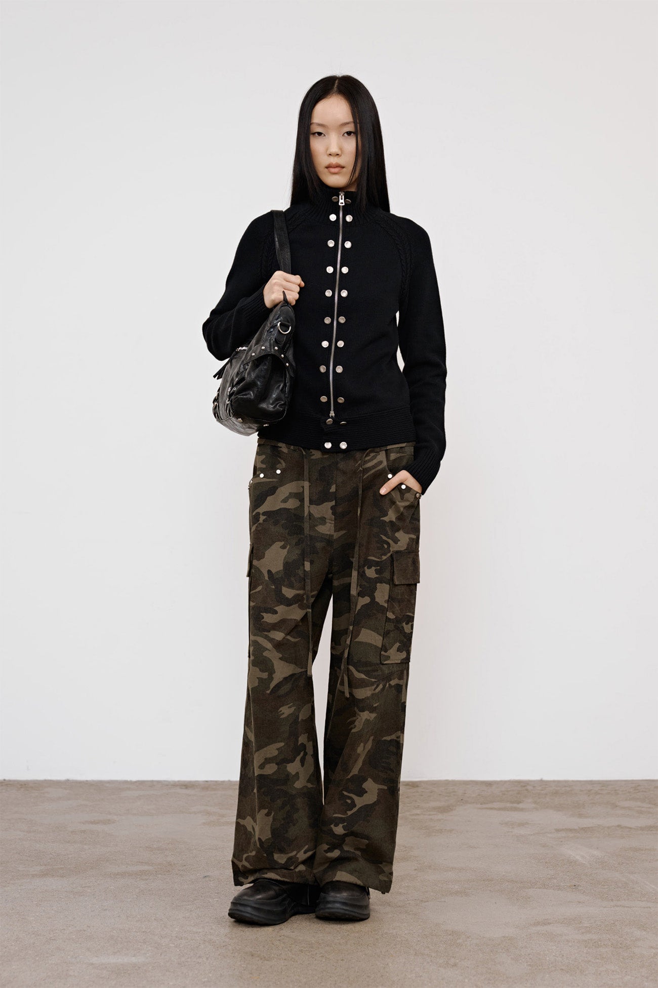 Deinet - High-Neck Stud Knit Outer (Black) product image 6 | TRAB K-Fashion Australia
