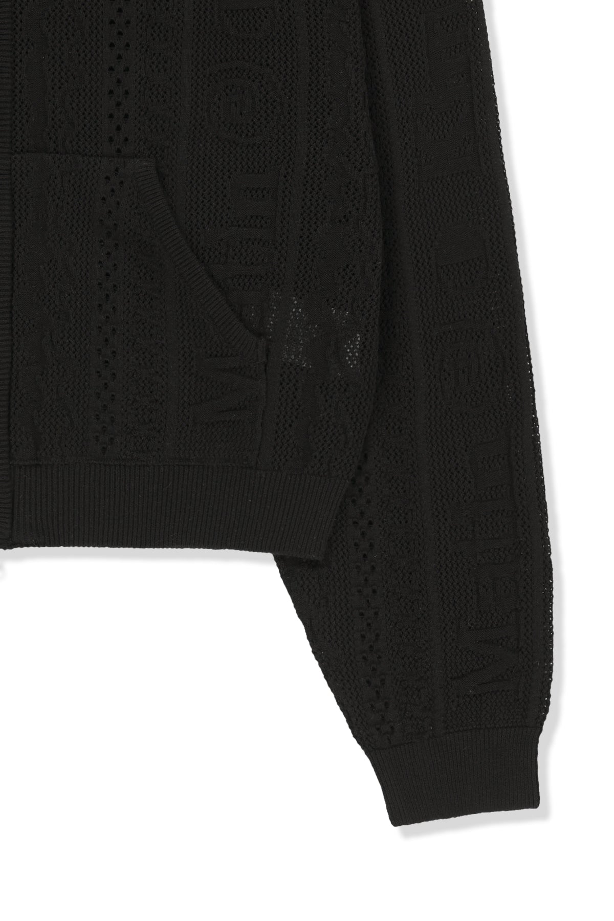 Matin Kim - Mesh Logo Knit Hoody Zip Up (Black) product image 4 | TRAB K-Fashion Australia