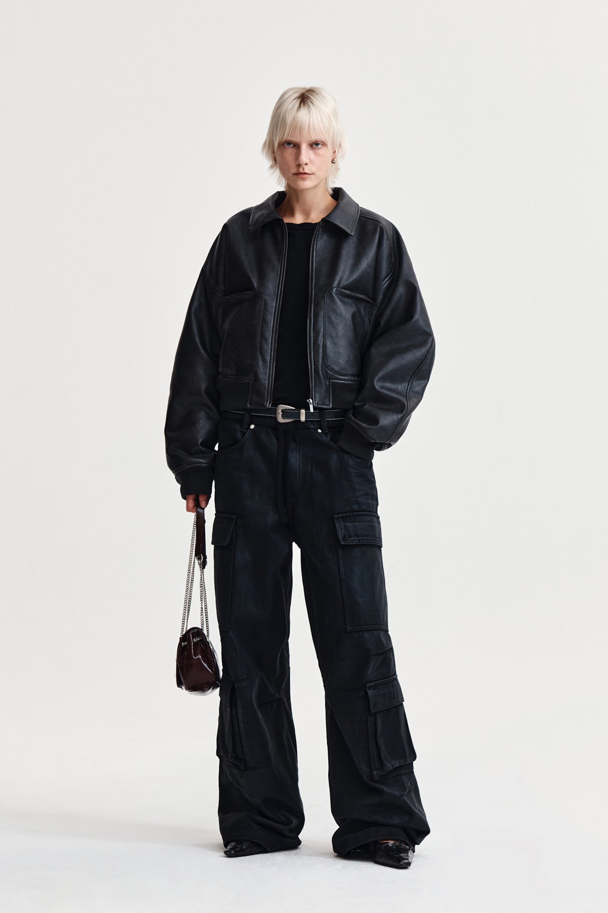 Matin Kim - Faux Leather Out Pocket Jumper (Charcoal) product image 9 | TRAB K-Fashion Australia