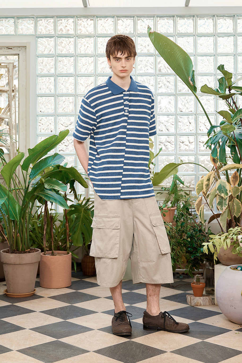 Matin Kim - Cut Line Stripe Pique Top (Smoke Blue) product image 9 | TRAB K-Fashion Australia