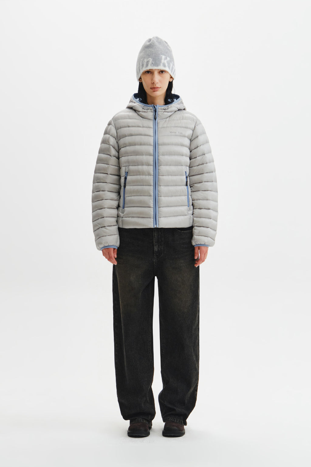 Matin Kim - Contrast Trim Light Down Hoody Jumper (Light Grey) product image 8 | TRAB K-Fashion Australia