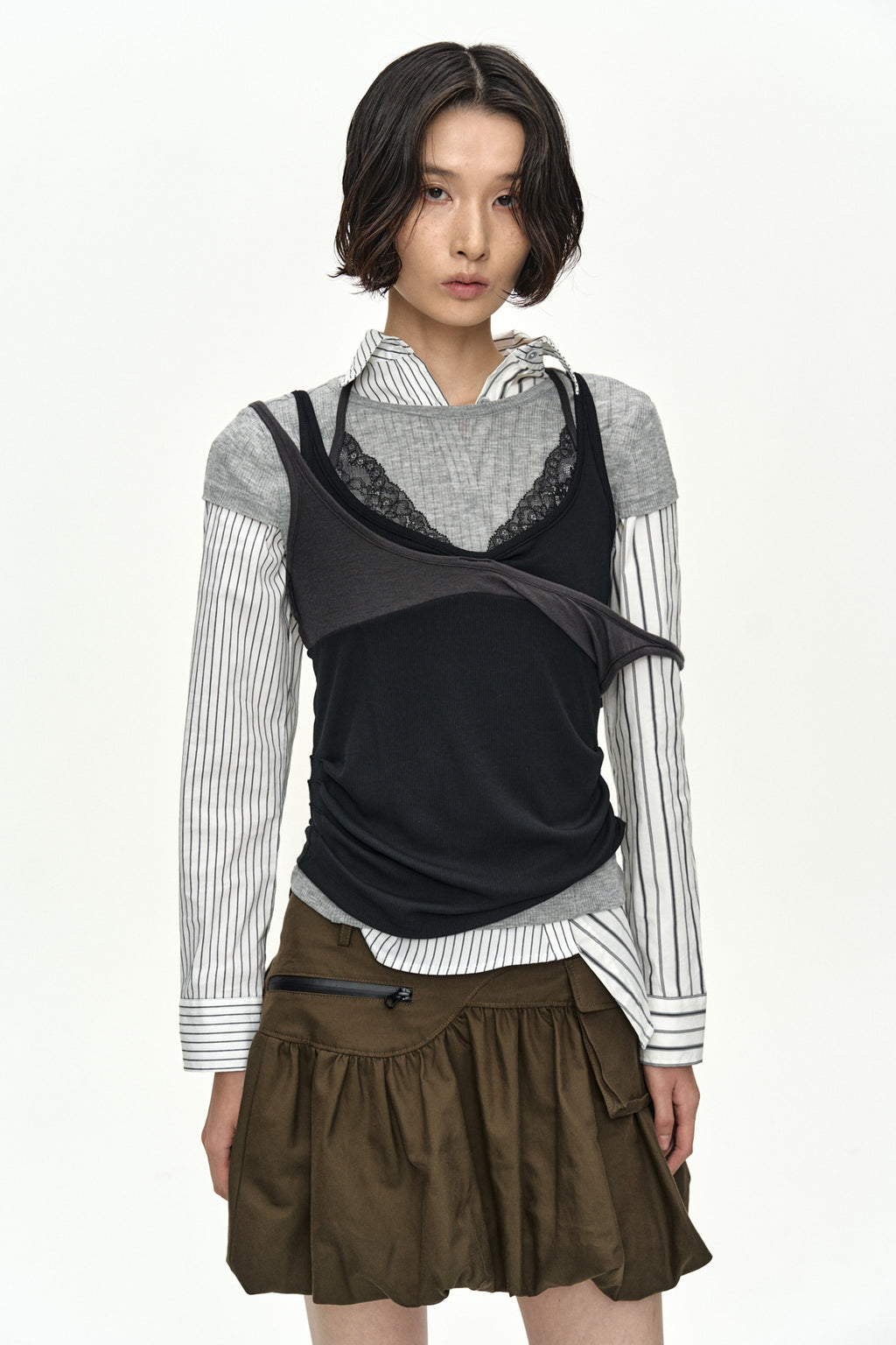 Andersson Bell - [Pre-Order – Ships June 8] Upside-Down Layered T-Shirt (Grey/Black) product image 6 | TRAB K-Fashion Australia