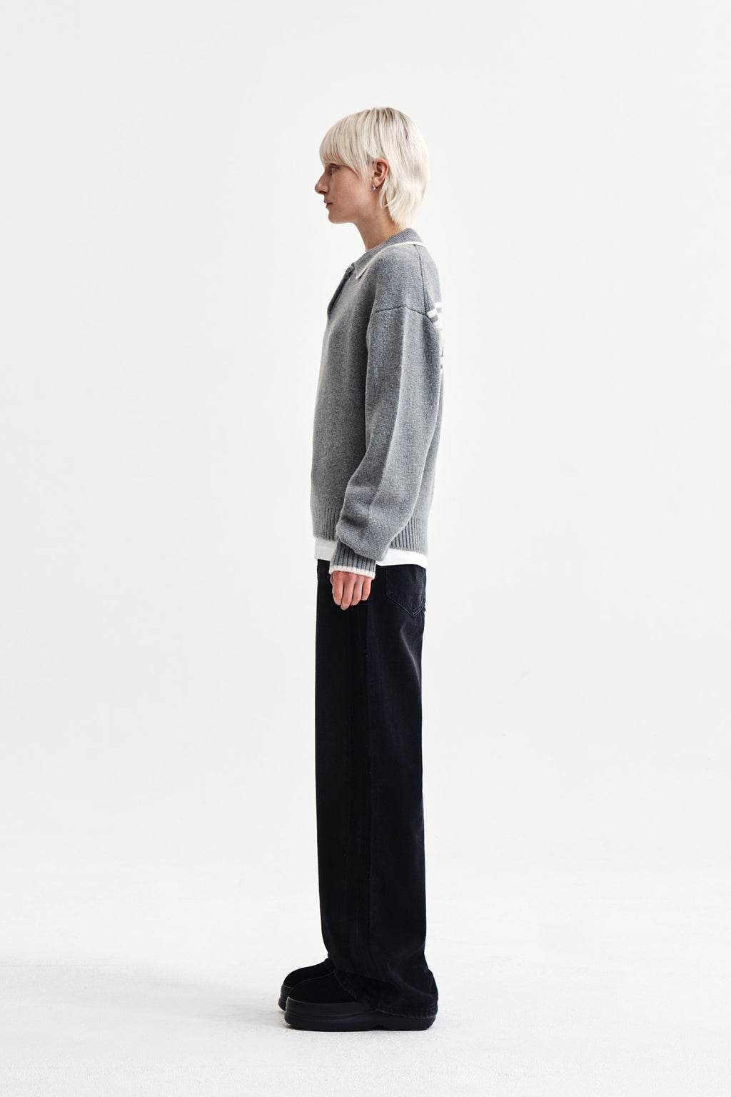 Matin Kim - Back Logo Collar Knit Top (Grey) product image 7 | TRAB K-Fashion Australia