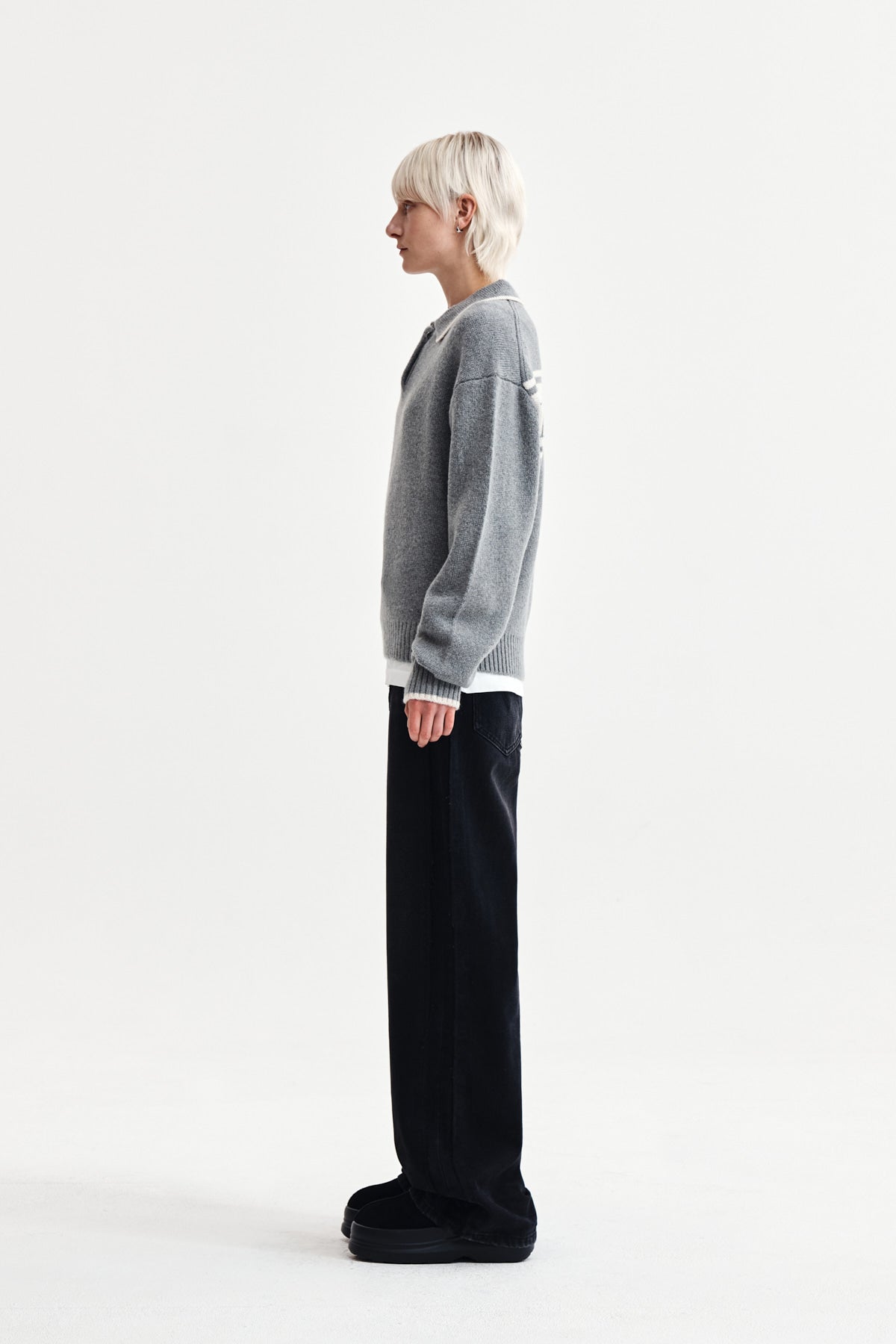Matin Kim - Back Logo Collar Knit Top (Grey) product image 7 | TRAB K-Fashion Australia
