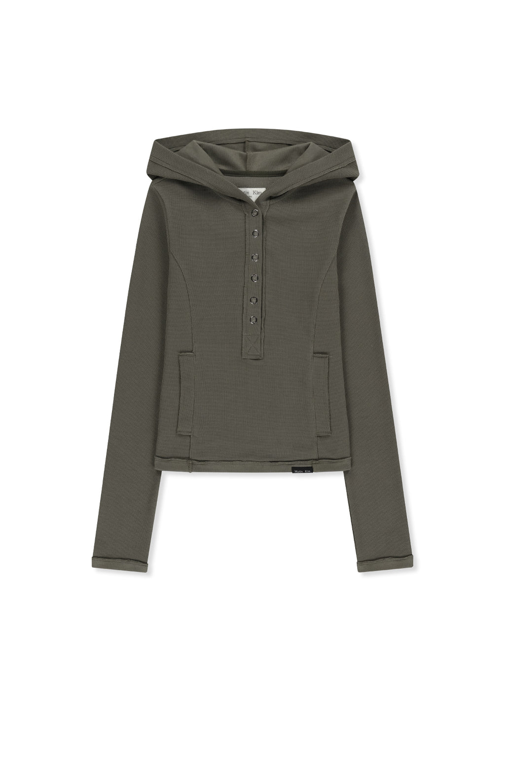 Matin Kim - Waffle Henley Neck Hood Top (Khaki) product image 1 | TRAB K-Fashion Australia