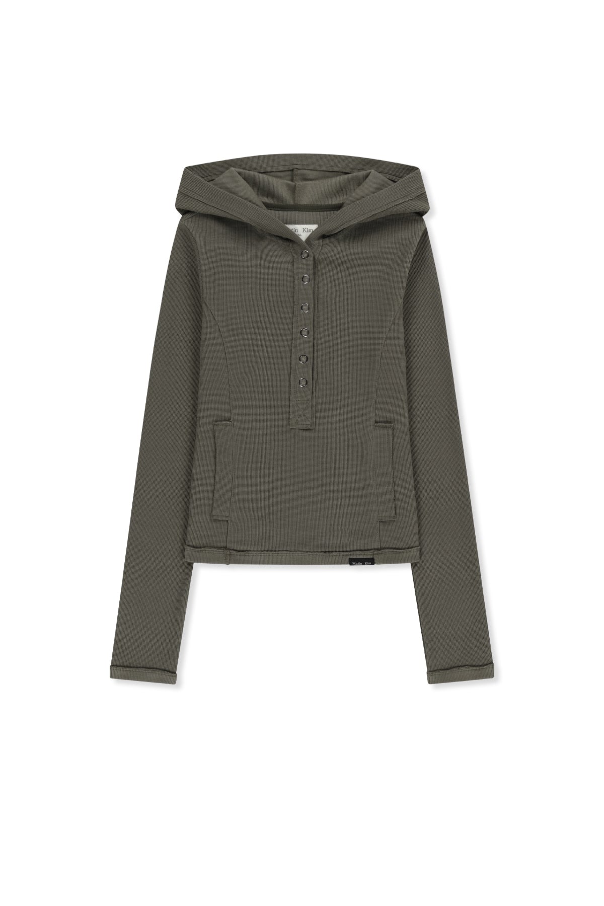 Matin Kim - Waffle Henley Neck Hood Top (Khaki) product image 1 | TRAB K-Fashion Australia