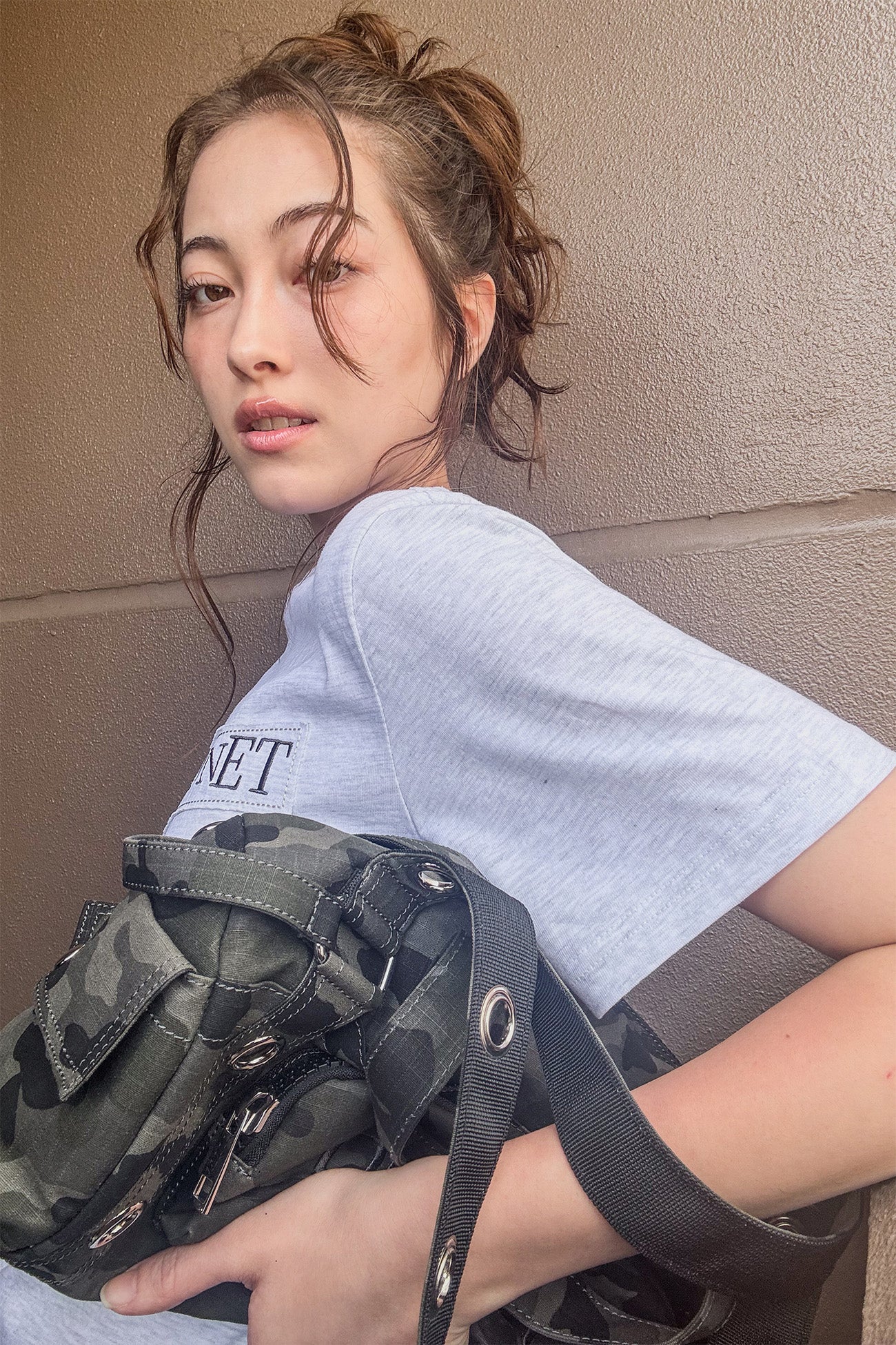 Deinet - Eyelet Camouflage Mini Duffle Bag (Charcoal) product image 1 | TRAB K-Fashion Australia