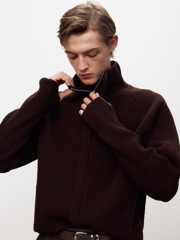 Tonywack - Super Fine Merino Wool Placket Zip-Up Knit (Dark Brown) product image 1 | TRAB K-Fashion Australia