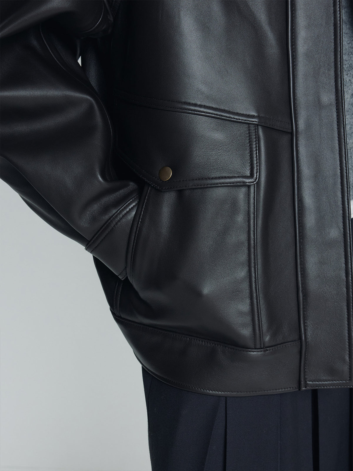 Tonywack - High-Neck Leather Zip Jacket (Dark Brown) product image 9 | TRAB K-Fashion Australia