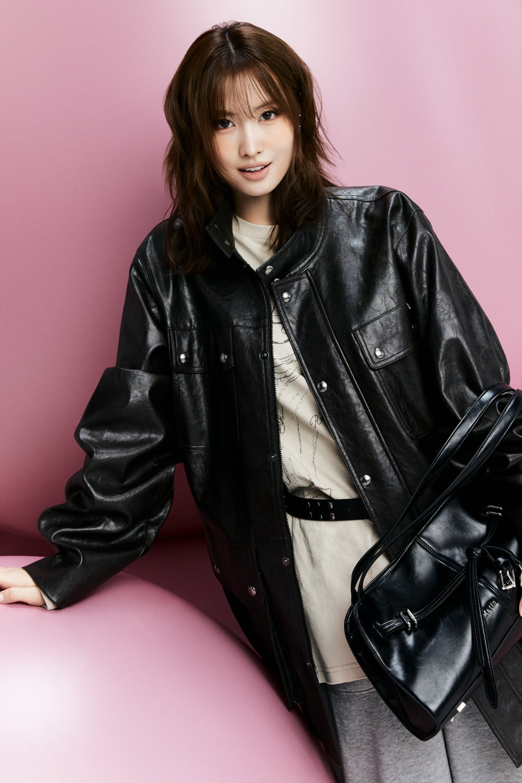 Matin Kim - Faux Leather Safari Jacket (Brown) product image 1 | TRAB K-Fashion Australia