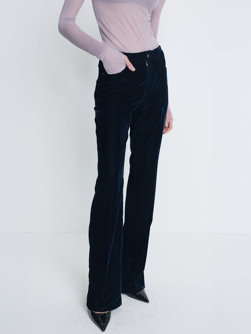 Tonywack - Velvet Semi Flared Pants (Midnight Blue) product image 1 | TRAB K-Fashion Australia