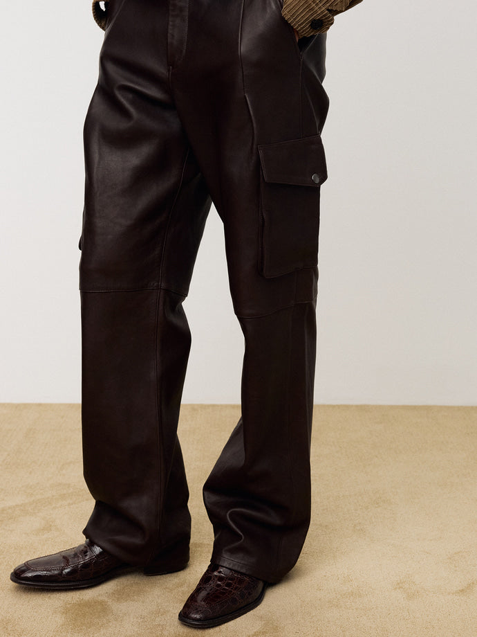 Tonywack - Naked Lamb Leather Wide Cargo Pants (Brown) product image 3 | TRAB K-Fashion Australia