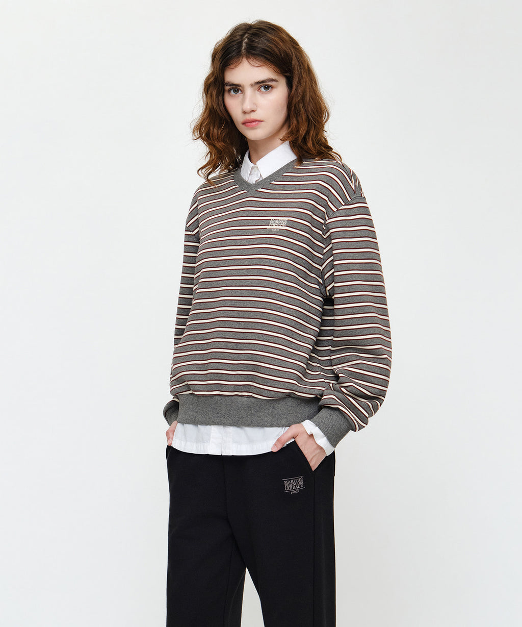 Marithe & Francois Girbaud - Small Classic Logo V Neck Balloon Sweatshirt (Stripe) product image 2 | TRAB K-Fashion Australia
