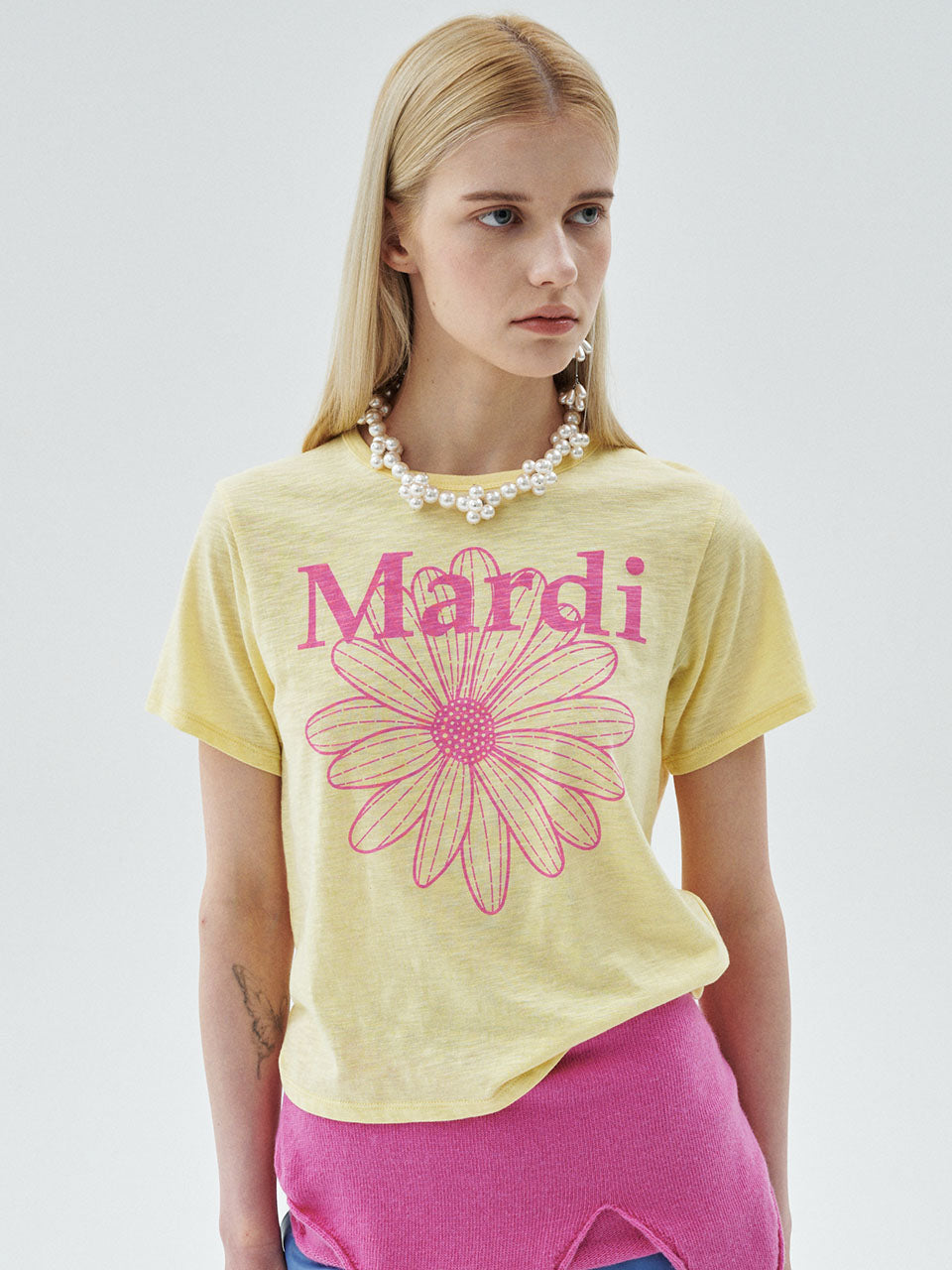 Mardi Mercredi - Slub Cotton Slim Tshirt Flowermardi (Yellow Pink) product image 1 | TRAB K-Fashion Australia
