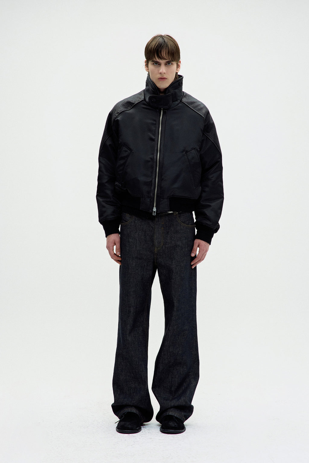 Coor - Highneck Shearling Mixed Ma-1 Jumper (Black) product image 2 | TRAB K-Fashion Australia