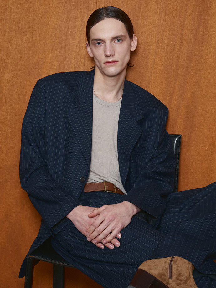 Tonywack - Striped Wool Oversized Tailored Jacket (Navy Pinstripe) product image 8 | TRAB K-Fashion Australia