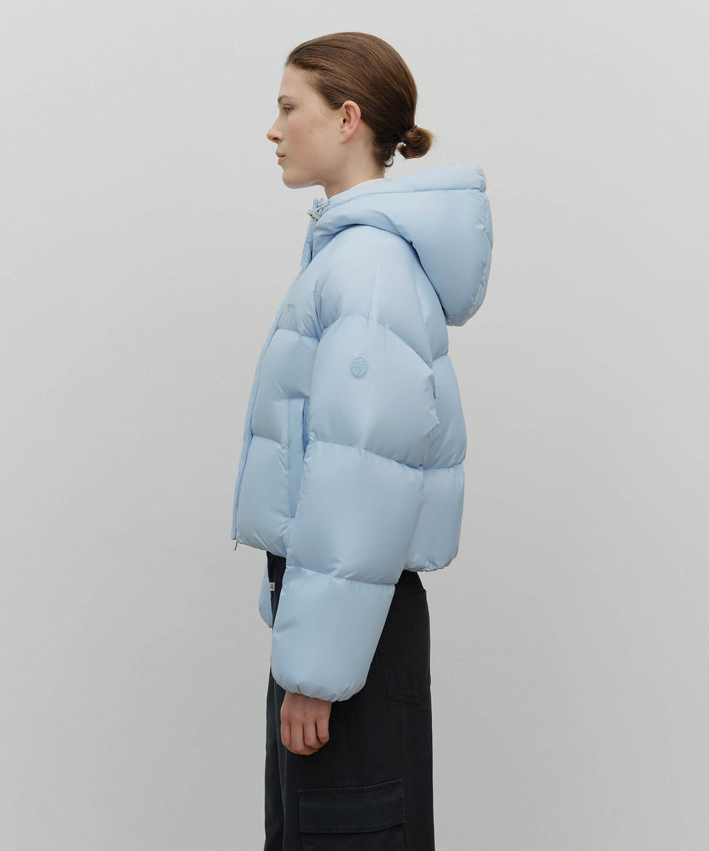 Marithe & Francois Girbaud - Regular Logo Hooded Crop Down Jacket (Light Blue) product image 1 | TRAB K-Fashion Australia