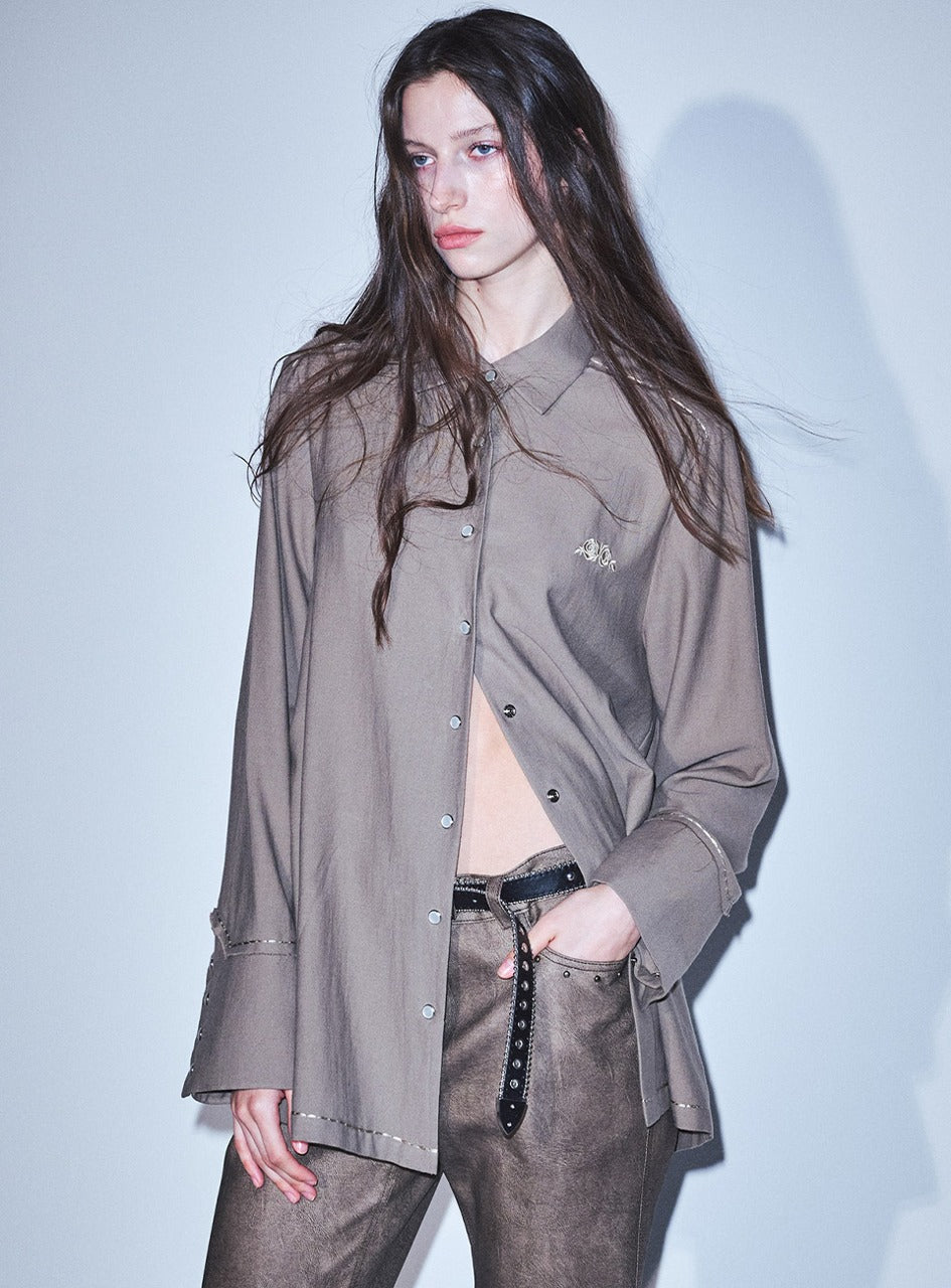 Mardi Mercredi - Oversized Western Shirts (Khaki Beige) product image 1 | TRAB K-Fashion Australia