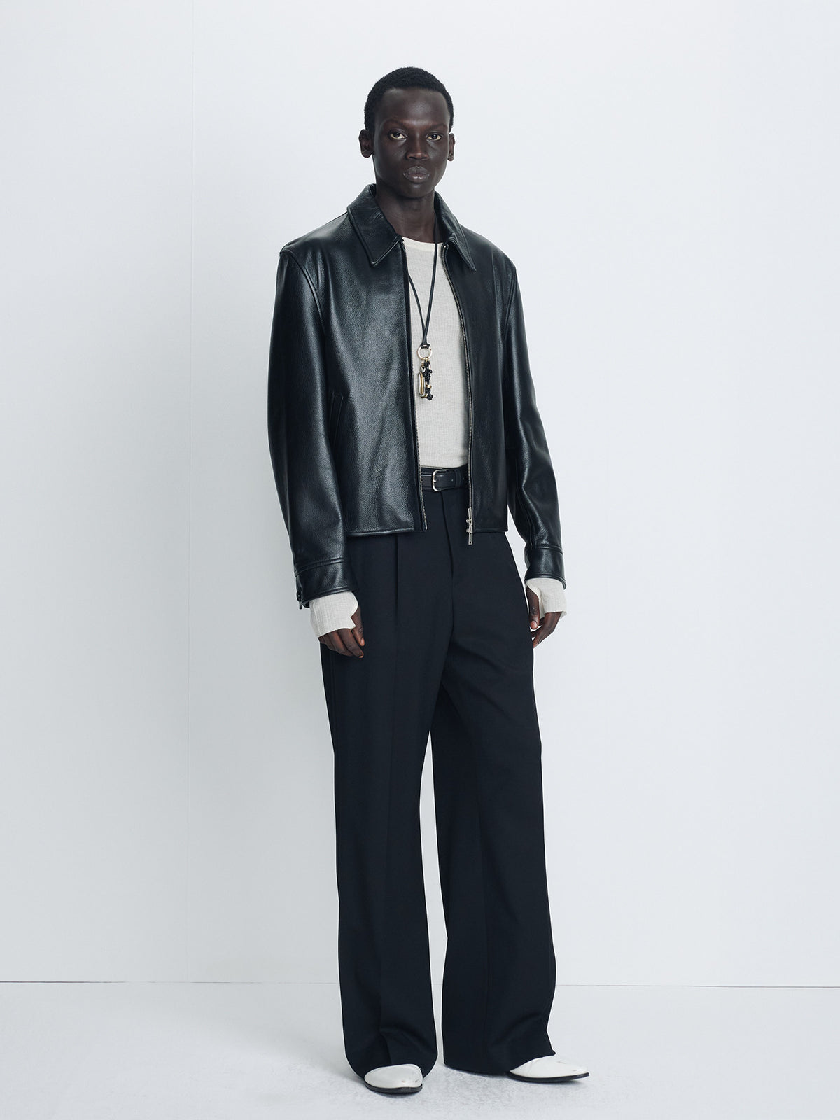 Tonywack - Cow Leather Buckle Zip Jacket (Black) product image 3 | TRAB K-Fashion Australia